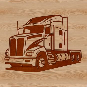 A detailed illustration of a semi truck with a flatbed trailer and cargo, designed as vector art.