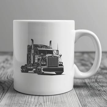A detailed illustration of a semi truck with wheels and axles, suitable for vector art design.