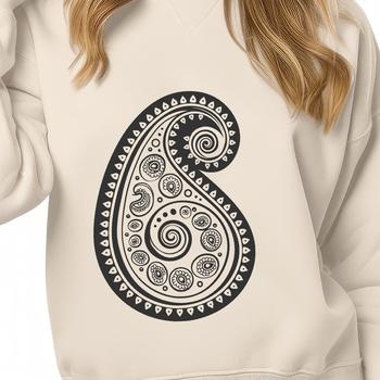 Geometric pattern element featuring a classic paisley motif, ideal for use in graphic design projects.