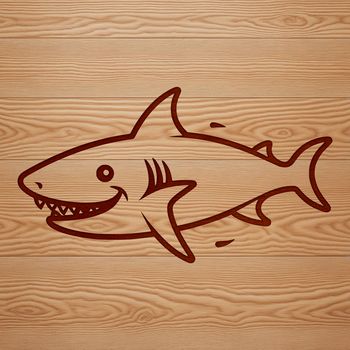 A simple line drawing of a cute shark sea creature.