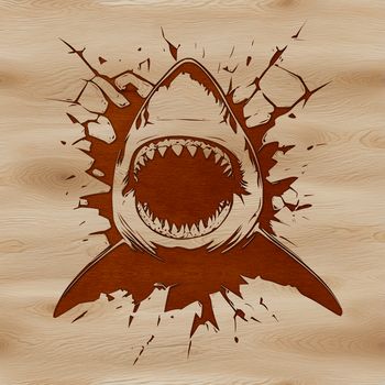 A cartoon shark illustration breaking through a wall, created as vector art for various design purposes.