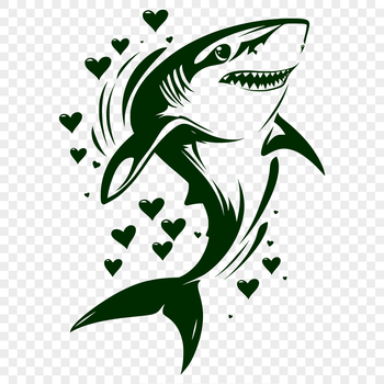 A stylized shark design featuring love hearts, suitable for vector art projects and digital crafting.