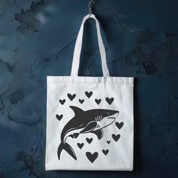 An illustration of a shark, featuring heart-shaped elements integrated into its body, available as vector art.