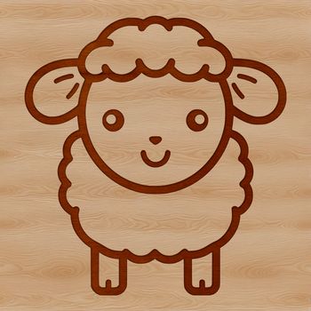 A simple line drawing illustration of a farm animal, featuring a sheep in profile.