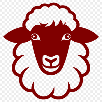 A simple line drawing of a sheep's head with details of the eyes and ears.