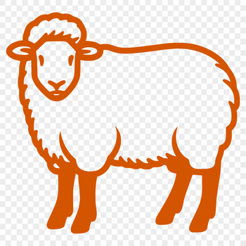 A simple line drawing of a full-body farm animal, depicted as a sheep.