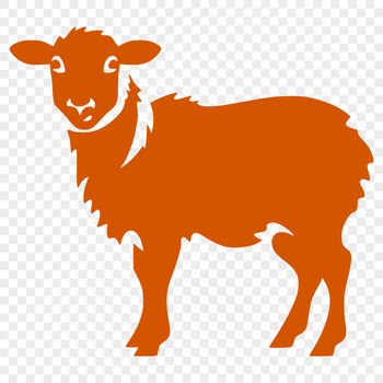 A simple illustration of a full-body sheep standing on a farm landscape.