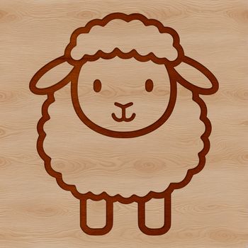 A simple line drawing of a sheep in a farm setting.