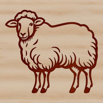 A simple illustration of a white sheep in a green meadow.