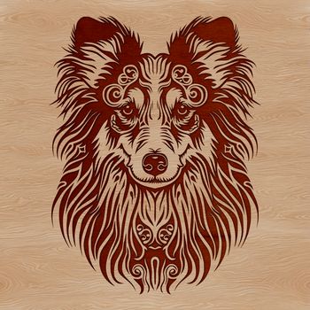 A Shetland sheepdog's head with intricate details, suitable as clip art for various designs.