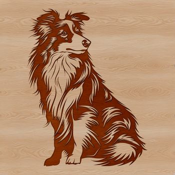 A illustration of a sitting Shetland sheepdog breed with details suitable for cutting machine stencils or laser cutting.