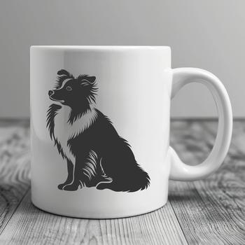 A vector illustration of a Shetland sheepdog sitting on its hind legs.