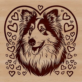 A vector graphic representation of a Shetland sheepdog breed's facial characteristics.