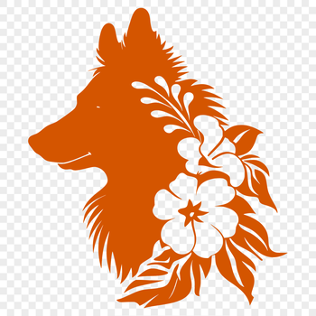A portrait illustration of a small Shetland Sheepdog with a floral patterned background.