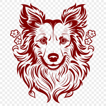 Close-up illustration of a Shetland sheepdog's head with distinctive features.
