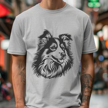 A high-quality digital illustration of the head of a Shetland Sheepdog, suitable for graphic design and crafting projects.