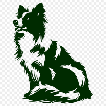 A full-body illustration of a sitting Shetland sheepdog.