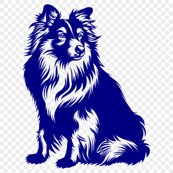 A high-quality illustration of a seated Shetland sheepdog with details suitable for vector editing and printing.