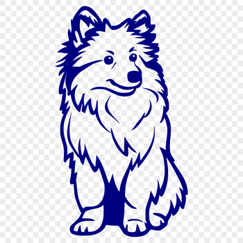 A simple line drawing of a seated Shetland sheepdog, an adorable domesticated animal.