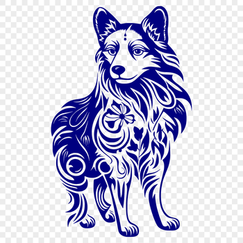 A full-body illustration of a Shetland sheepdog in a standing position.