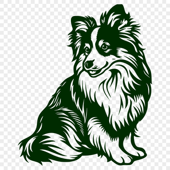 Close-up and detailed illustration of a sitting Shetland sheepdog dog in vector format.