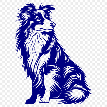 A full-body illustration of a seated Shetland sheepdog with realistic features.