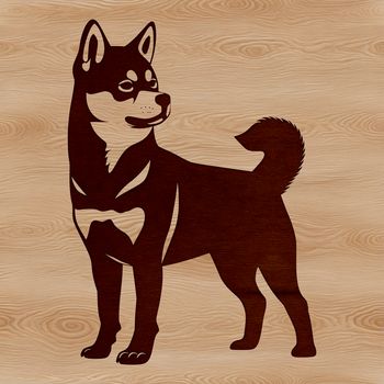 A standing Japanese dog breed, the Shiba Inu, in a simple vector illustration.
