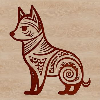 Close-up illustration of a standing Shiba Inu dog with ornate details.