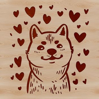 An SVG vector graphic of a Shiba Inu's face with heart-shaped accents, suitable for digital use.