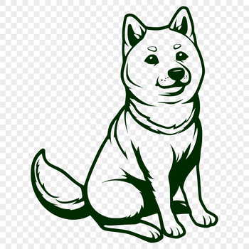 A high-quality digital illustration of a sitting Shiba Inu dog from a full-body perspective.