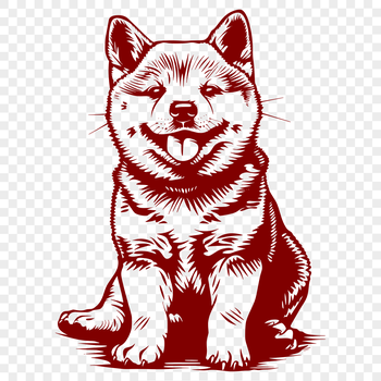 A full-body illustration of a sitting Shiba Inu dog.