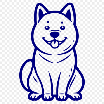 A simple line drawing of a full-body Shiba Inu sitting on its haunches.