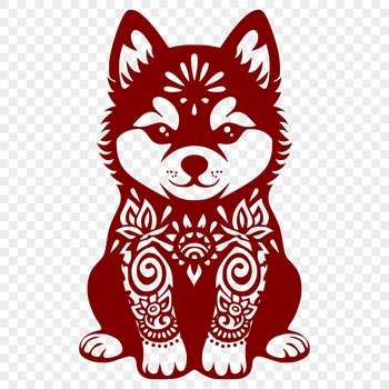A detailed, full-body illustration of a sitting Shiba Inu dog in ornate style.