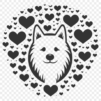 A digital illustration of a Shiba Inu dog's head with love hearts incorporated into the design.