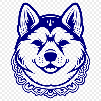 Close-up illustration of a Japanese Shiba Inu's head, detailed design with ornate features.