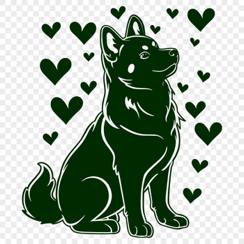 An adorable cartoon Shiba Inu breed of dog depicted in vector format with decorative heart elements.