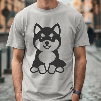 A digital illustration of a seated Shiba Inu dog with full body depiction, suitable for vector art design.
