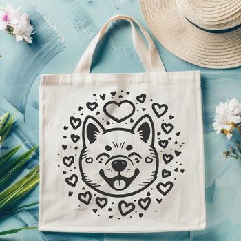 A vector illustration of a Shiba Inu dog's head with heart-shaped accents.