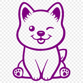 A simple line drawing of a sitting Shiba Inu dog breed from full body view.