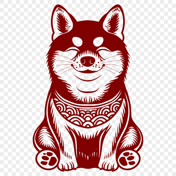 A full-body illustration of a sitting Shiba Inu dog with a calm expression.