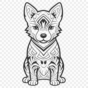 A stylized illustration of a Shiba Inu dog sitting on its haunches.