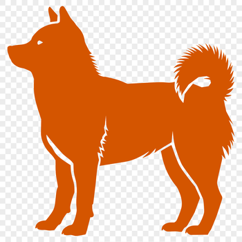 A standing Shiba Inu breed dog in full-body illustration.