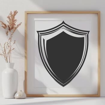 A protective shield with a stylized design made from vector graphics.