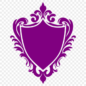 A decorative shield design featuring intricate details and geometric patterns.