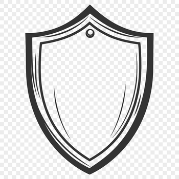 A geometric shield with a rounded shape and flat surfaces, suitable for vector art design.