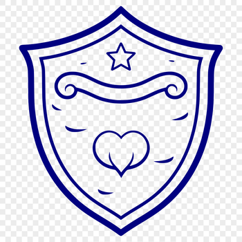 A geometric shield design made up of intersecting lines and shapes.