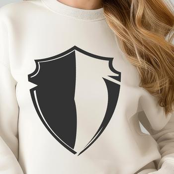 A graphic representation of a shield, ideal for vector designs in various formats including SVG, PNG, PDF, and DXF.