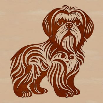 A small, ornate Shih Tzu dog standing on its hind legs, suitable for use as clip art in graphic design.