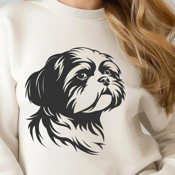 A close-up illustration of a Shih Tzu's head, created as a digital vector art design.