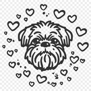 A cartoon Shih Tzu dog with heart symbols above its head.